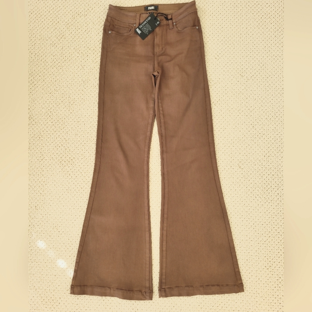 Paige Genevieve Luxe Coated Brown Bootcut Jeans